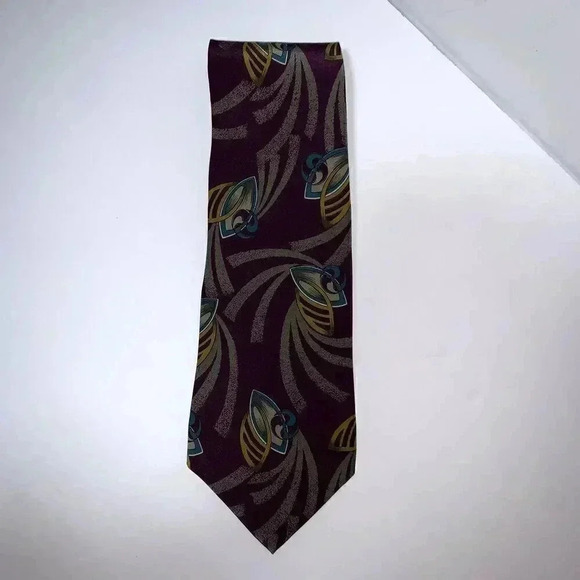 VINTAGE Alfani Mens Tie 100% Silk Necktie Peacock PURPLE, Handmade ITALY - Picture 3 of 7
